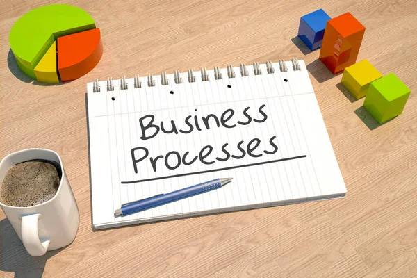Business Processes 노트북 그래프 도표가 텍스트 렌더링 일러스트 — 스톡 사진
