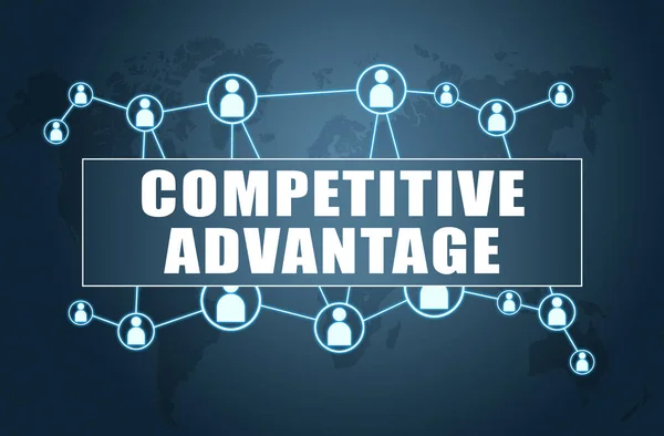 Ventaja Competitiva Concepto Texto Sobre Fondo Azul Con Mapa Del — Foto de Stock