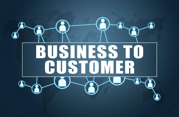 Business Customer Concetto Testo Sfondo Blu Con Mappa Del Mondo — Foto Stock