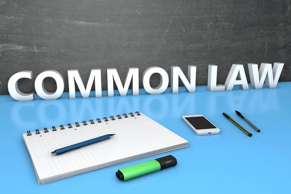 Common Law Concetto Testo Con Lavagna Notebook Penne Telefono Cellulare — Foto Stock