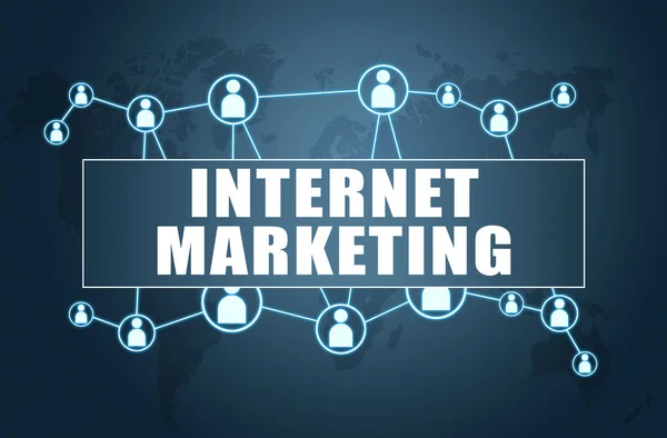 Marketing Internet Concept Texte Sur Fond Bleu Avec Carte Monde — Photo