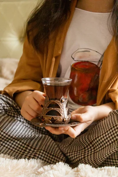 Girl with a Cup of Tea in her Hands — Stock Photo, Image