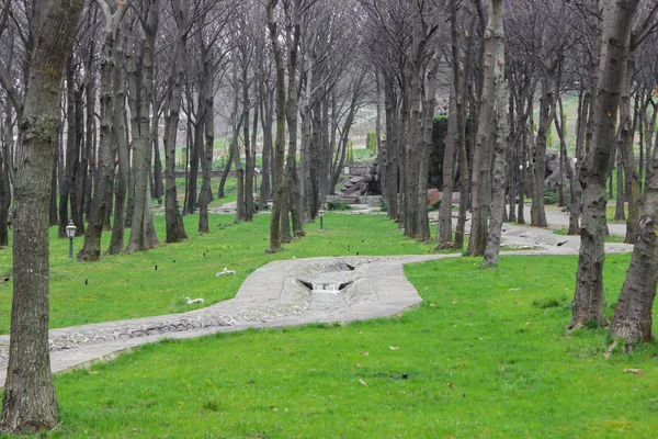 Schilderachtig uitzicht op het park in het midden van de grote stad in de zomer. — Stockfoto