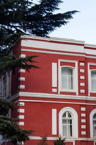 Casa Ladrillo Rojo Una Ciudad Plantada Con Árboles Verdes Edificios — Foto de Stock