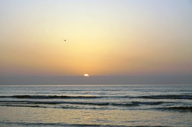 Büyülü okyanus. Atlantik. Sabah. Sunrise ufuk üzerinde. Yeni bir gün büyük anlar.