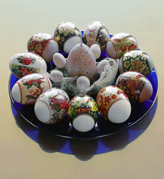 Symbol of the Easter holiday. Sunday. Christian traditions. Decoration of chicken eggs.
