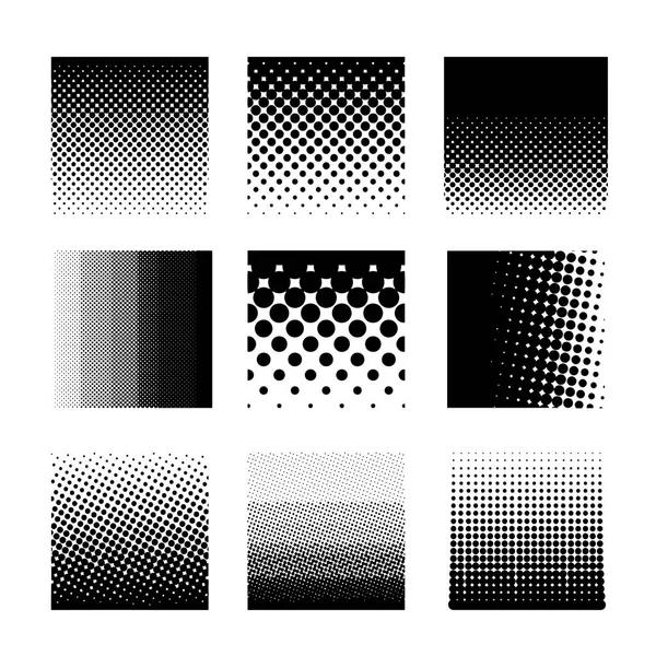 Ensemble de demi-tons circulaires, graphisme abstrait monochrome pour PAO, prépresse ou concepts génériques. Illustration vectorielle. Isolé sur fond blanc — Image vectorielle