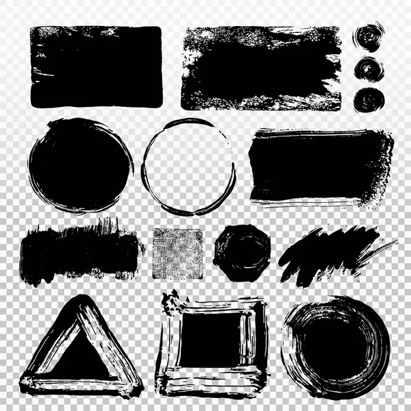 Set of black paint, ink brush strokes, brushes, lines. Dirty artistic design elements, boxes, frames. Vector illustration. Isolated on transparent background. Freehand drawing — Stock Vector