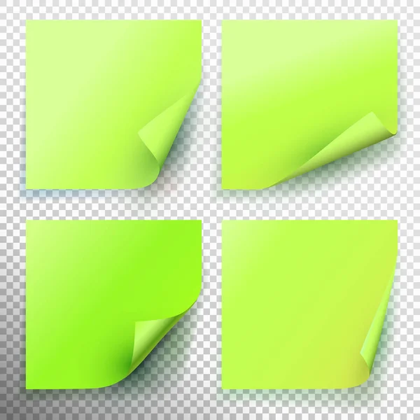 Набор зеленых липких нот изолирован на прозрачном фоне. Векторная иллюстрация — стоковый вектор