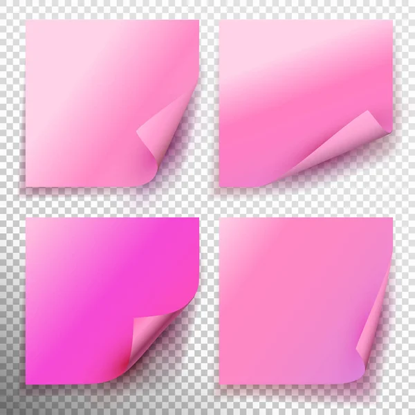 Set roze plaknotitie geïsoleerd op transparante achtergrond. Vectorillustratie — Stockvector