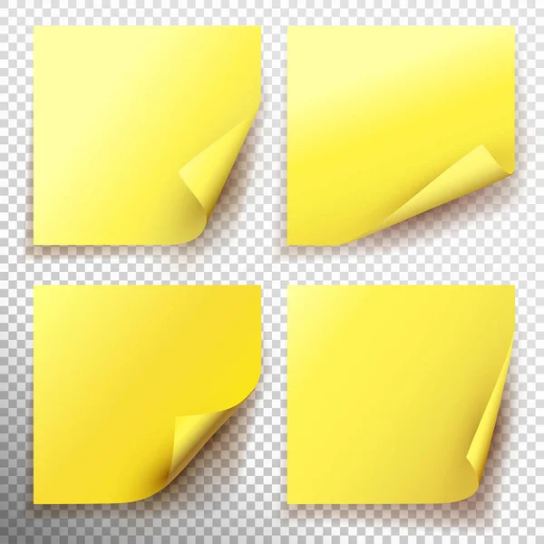 Set gele kleverige nota geïsoleerd op transparante achtergrond. Vectorillustratie — Stockvector