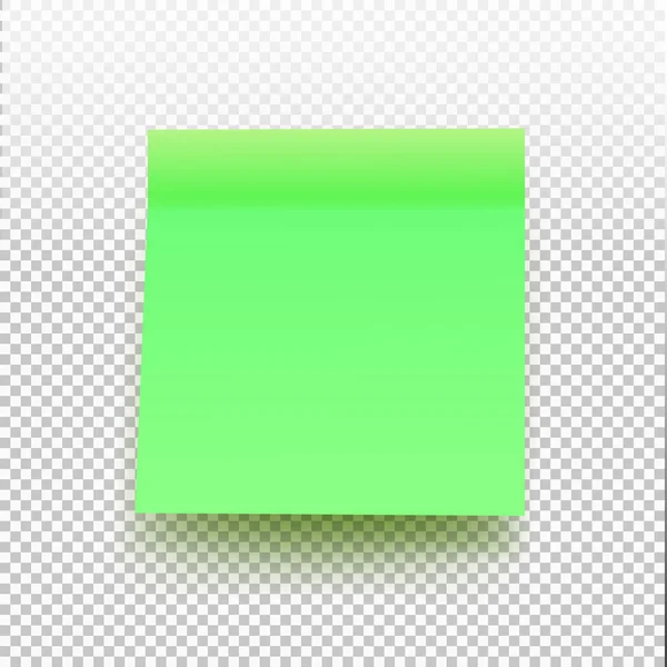 Grön klisterlapp isolerad på transparent bakgrund. Vektorillustration bokför anmärkning för din design. — Stock vektor