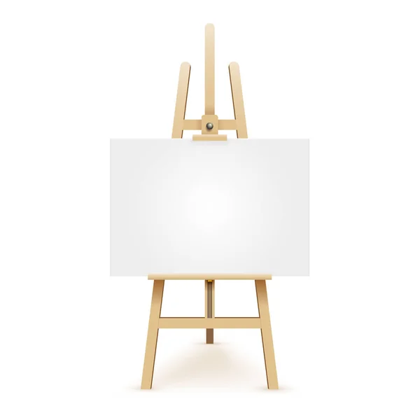 Wooden easel with mock up empty blank canvas isolated on white background. Vector illustration EPS 10. — Stock Vector