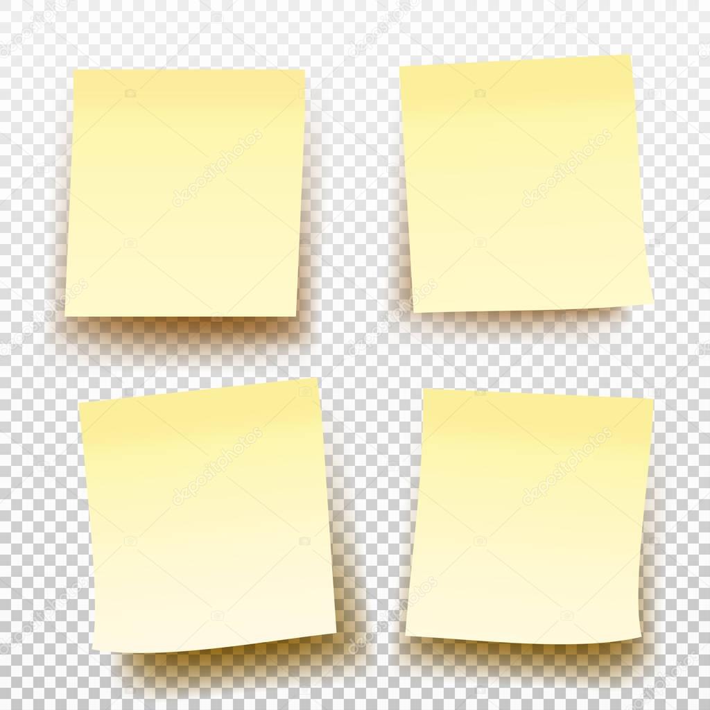 Set of yellow sticky note isolated on transparent background. Vector illustration. Template for your projects.