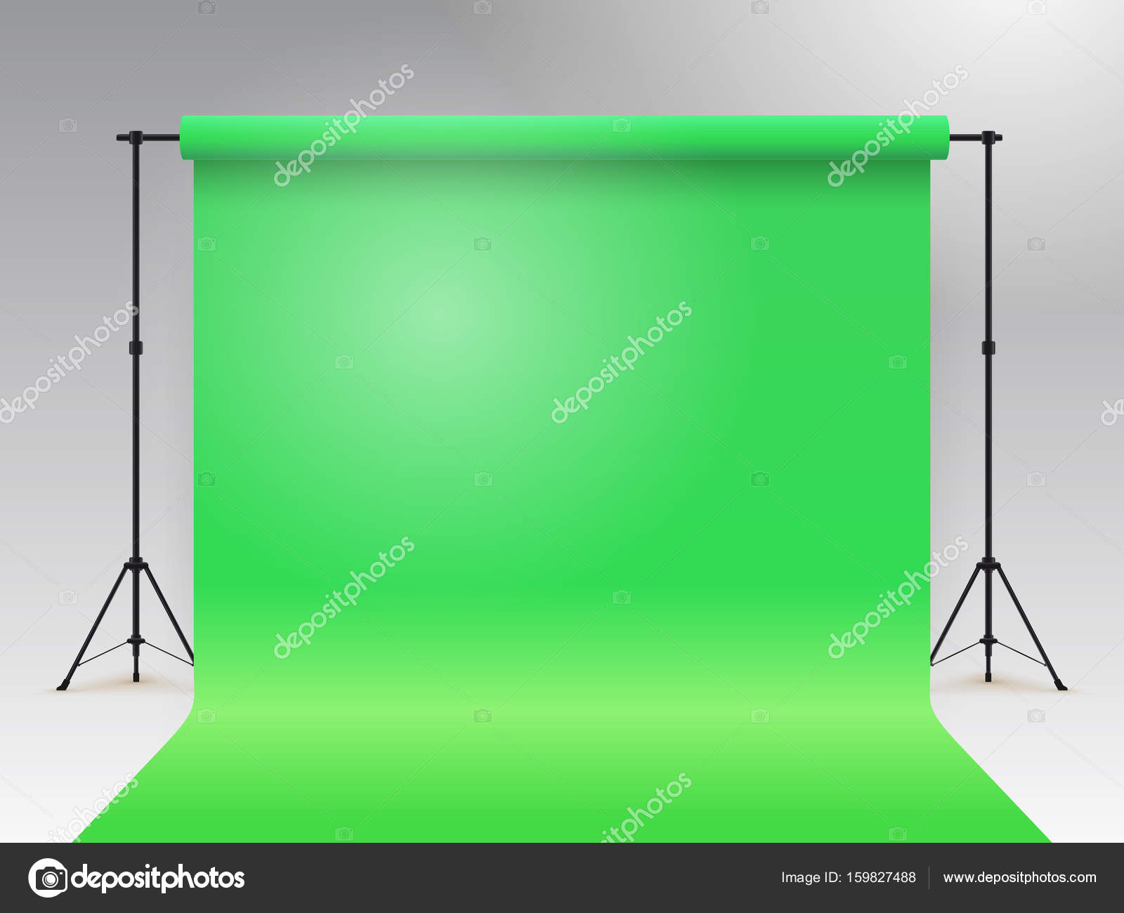Download Empty Photo Studio Realistic Template Mock Up Backdrop Stand Tripods With Green Paper Backdrop Gray Background Vector Illustration Stock Vector Image By C Artkovalev 159827488