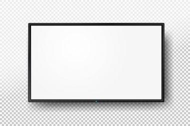 Beyaz bir ekran veya bir bilgisayar monitörü düzen bir boş televizyon şablonu. Grafik tasarım için öğe. Vektör çizim. Saydam arka plan üzerinde izole.