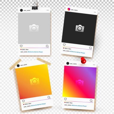 Set vektör çizim sosyal ağ fotoğraf çerçevelemek. Saydam arka plan üzerinde izole.