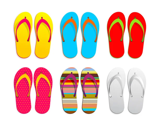 Sada flip flops ikony designu. Vektorové ilustrace grafiky. Izolované na bílém pozadí — Stockový vektor