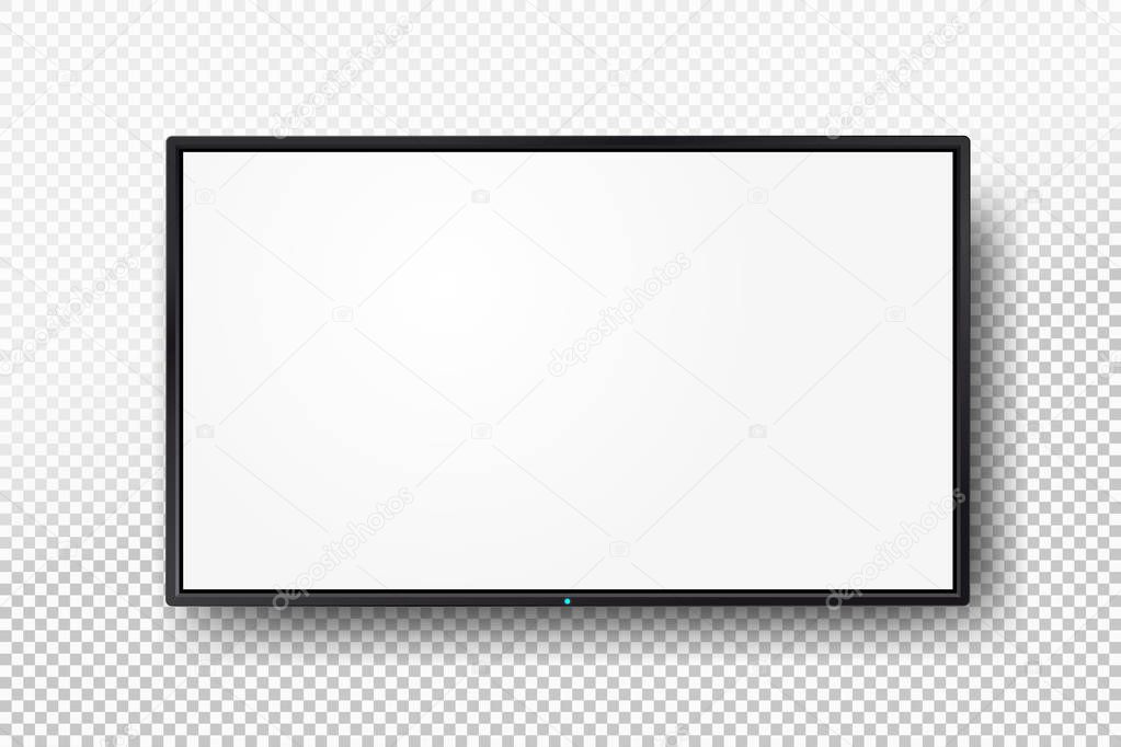 An empty television template with a white screen or a computer monitor layout. Element for graphic design. Vector illustration. Isolated on transparent background.