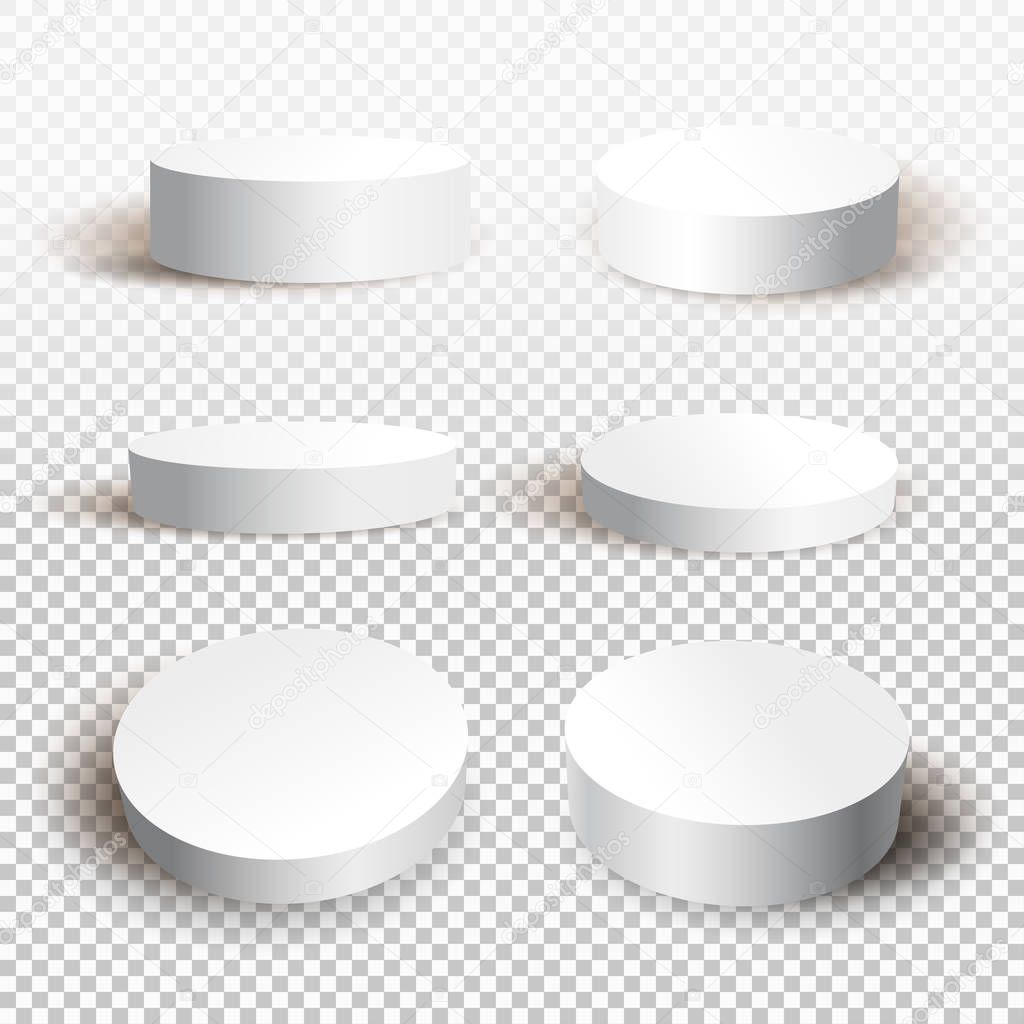 Round white podium with shadow. Vector illustration isolated on a transparent background, template for your graphic design.