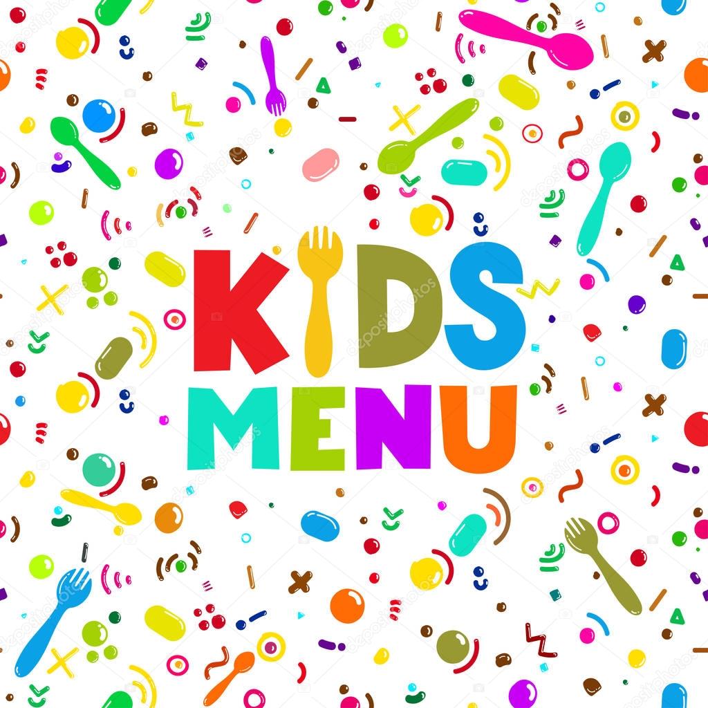 Kids Menu banner design. Vector illustration. Isolated on white background. For your design.