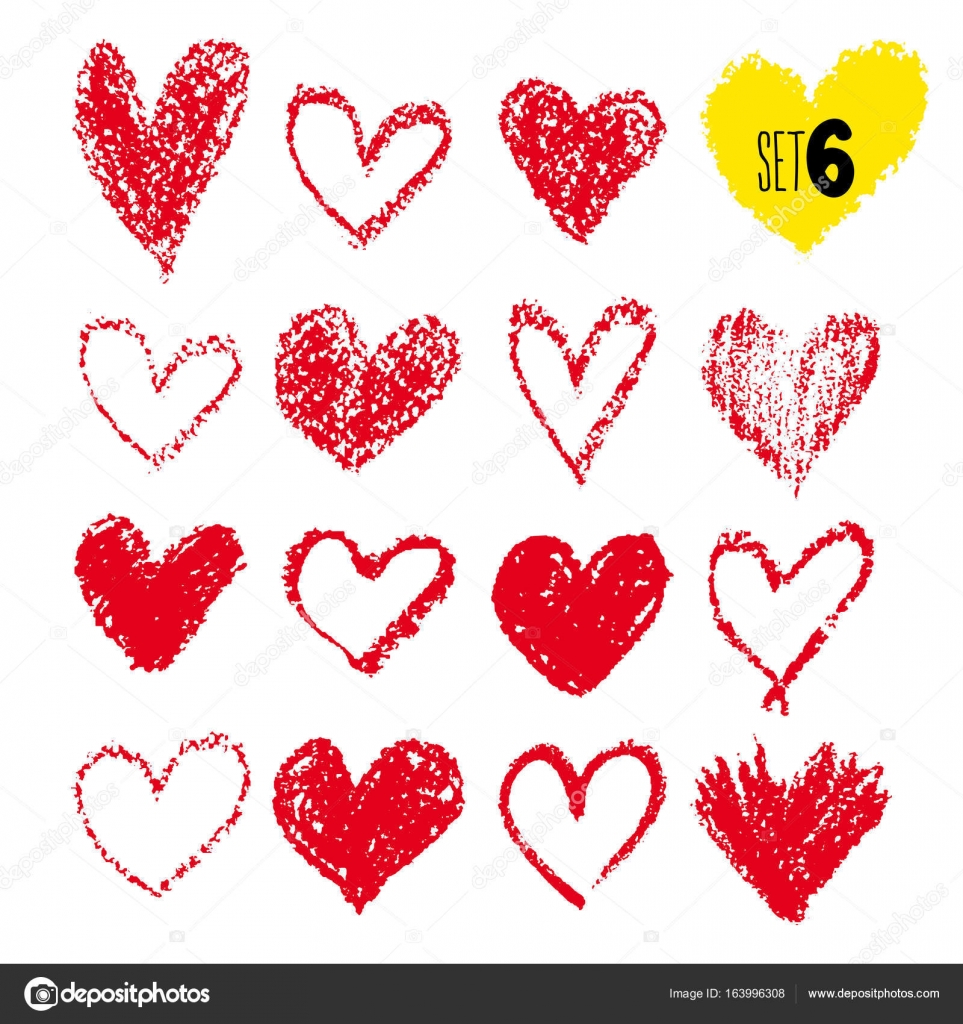 Insieme dei cuori disegnati a mano Colore rosso Disegno a mano libera Illustrazione