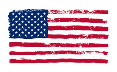 Grunge Amerikan bayrağı. ABD suluboya bayrağı. Vektör çizim. Beyaz arka plan üzerinde izole