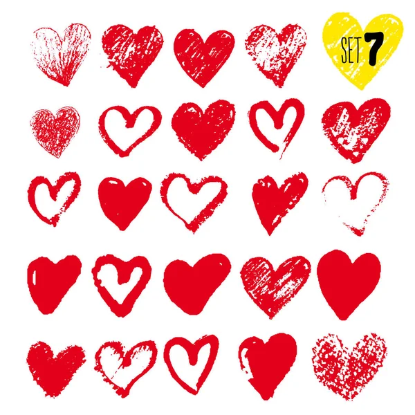 Big set of hand drawn hearts. Red color. Freehand drawing. Vector illustration. Isolated on white background — Stock Vector
