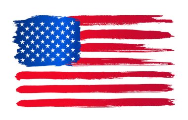 Grunge Amerikan bayrağı. ABD suluboya bayrağı. Vektör çizim. Beyaz arka plan üzerinde izole