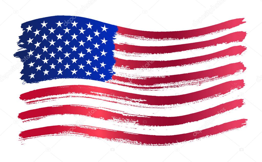Grunge American flag. Watercolor flag of USA. Vector illustration. Isolated on white background