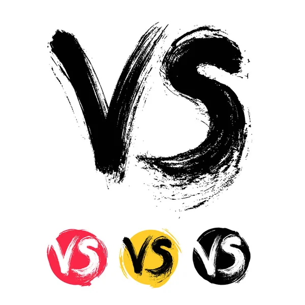 Symbool concurrentie Vs instellen. Versus tekst borstel schilderij brieven. Vrije-stijltekenen. Vectorillustratie. Geïsoleerd op witte achtergrond — Stockvector