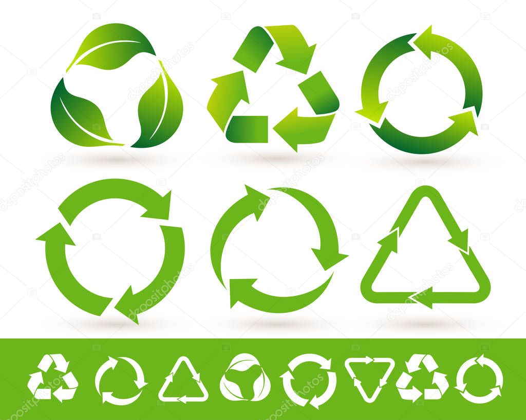 Recycled cycle arrows icon set. Recycled eco icon. Vector illustration. Isolated on white background