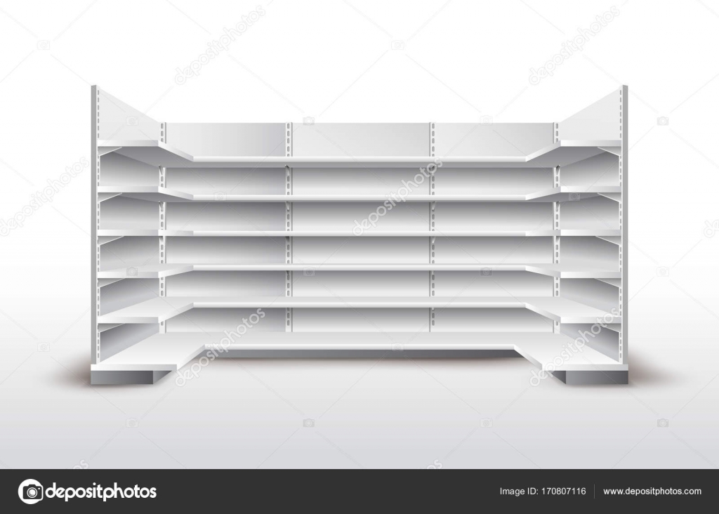 White Empty Store Shelves Retail Shelf Rack Showcase Display Mockup Template Ready For Your Design Vector Illustration Isolated On White Background Vector Image By C Artkovalev Vector Stock 170807116