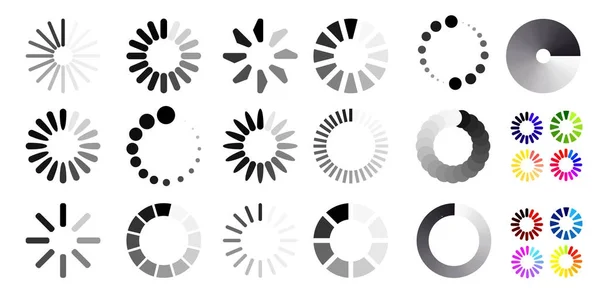 Grand ensemble d'icônes de chargement. Sélection noir et blanc. Illustration vectorielle. Isolé sur fond blanc — Image vectorielle