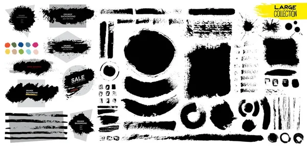 Big collection of black paint, ink brush strokes, brushes, lines, grungy. Dirty artistic design elements, boxes, frames. Vector illustration. Isolated on white background. Freehand drawing. — Stock Vector