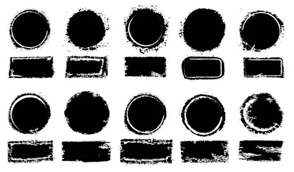 Grunge post stamps collection, circles. Freehand drawing. Banners, insignias, logos, icons, labels and badges set. Distress textures. Blank shapes. Vector illustration. Isolated on white background — Stock Vector