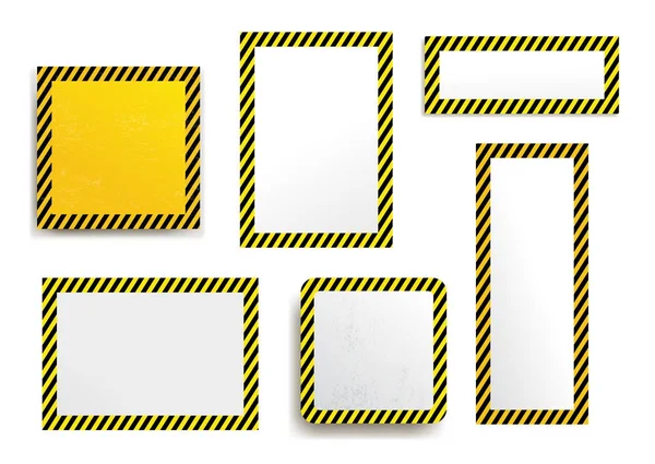 Uppsättning av varning randig rektangulär bakgrund, gula och svarta ränder på diagonalen, varning vara försiktig potentiella fara mall logga gränsen. Konstruktion varning gränsen. Vektorillustration — Stock vektor