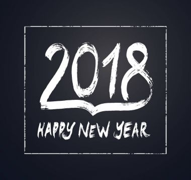Köpek 2018 mutlu yeni yıl. Tasarımlarınız için. Arka plan beyaz vintage ince grunge yazı beyaz numarası 2018 elle çizilmiş. Vektör çizim göl kenarında koyu arka plan üzerinde