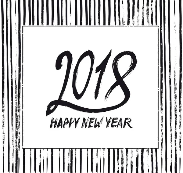 2018 Feliz Año Nuevo del Perro. Para tu diseño. Número negro 2018 letras dibujadas a mano sobre fondo grunge sutil vintage blanco. Ilustración vectorial Aislado sobre fondo blanco — Vector de stock