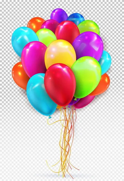 Nastavit barvy héliovým balónem. Narozenin bublina červená, žlutá, zelená, modrá, létání pro párty a oslavy. Pro návrh a podnikání. Vektorové ilustrace. Izolované na průhledné pozadí — Stockový vektor
