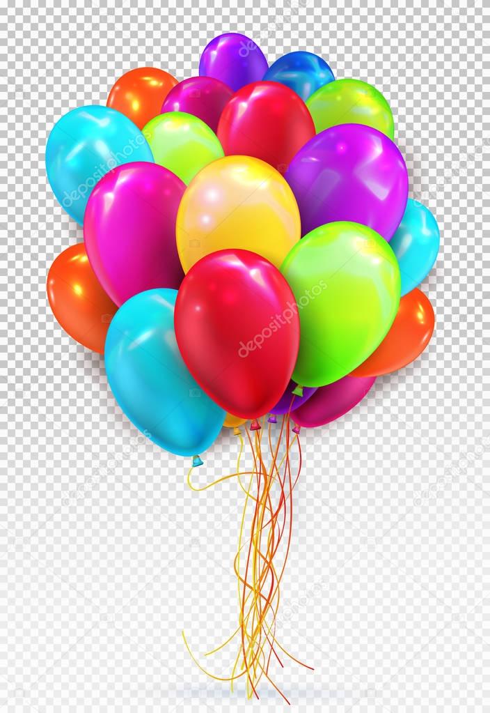 Set colors helium balloon. Birthday balloon red, yellow, green, blue, flying for party and celebrations. For your design and business. Vector illustration. Isolated on transparent background