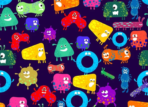 Sorunsuz imkanı süsleme küçük canavarlar. Komik çizgi film karakteri. Vektör çizim. Koyu mor arka plan üzerinde izole