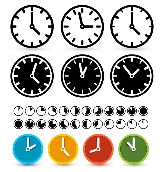 Zestaw ikonę zegara. Płaski, timer na kolor tła. Ilustracja wektorowa. Na białym tle — Wektor stockowy