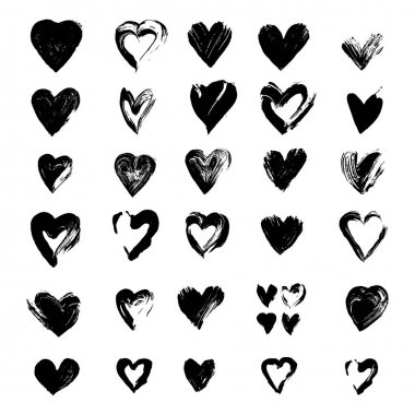 Grunge fırça darbeleri dan boyalı kalpler. Serbest el çiziminin. Aşk koleksiyonu semboller Sevgililer kartı için afiş. Sıkıntı doku tasarım öğeleri