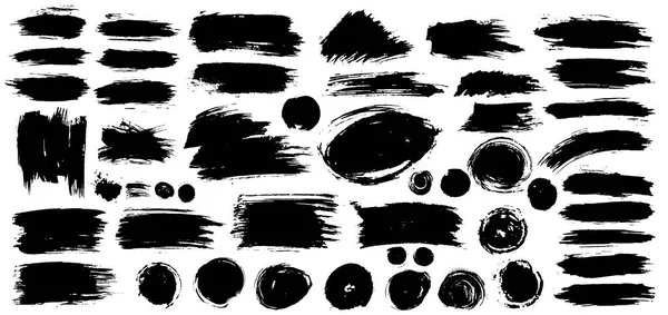 Συλλογή από μαύρη μπογιά, πινελιές μελανιού, πινέλα, γραμμές, grungy. Βρώμικα στοιχεία καλλιτεχνικού σχεδιασμού, κουτιά, πλαίσια. Εικονογράφηση διανύσματος. Απομονωμένο σε λευκό φόντο. Ελεύθερη σχεδίαση — Διανυσματικό Αρχείο