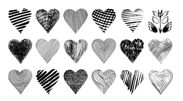 Ensemble de cœurs dessinés à la main. Illustration vectorielle. Eléments de design pour la Saint Valentin. Isolé sur fond blanc — Image vectorielle