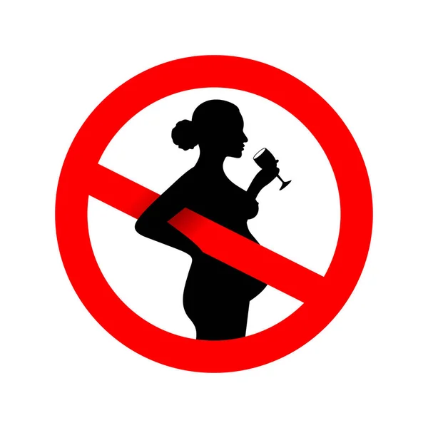 No alcohol during pregnancy period sign. Forbidden sign. Vector illustration. Isolated on white background — Stock Vector