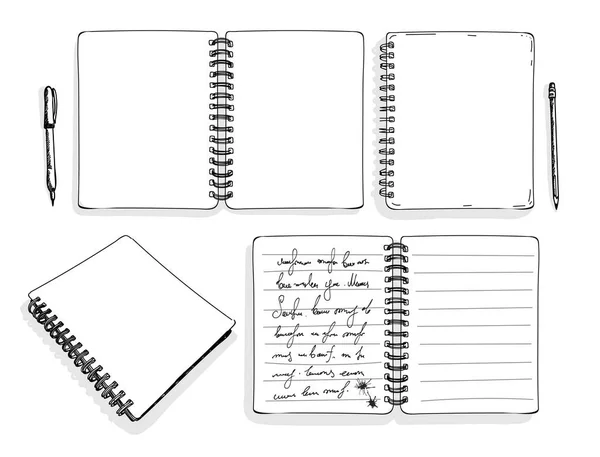 Set of sketch of notepad. Hand draw vector illustration. Isolated on white background. Freehand drawing — Stock Vector