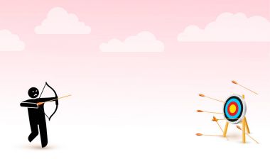 Failing to hit the target. Vector illustration depicts failure, inaccurate, missing. Man trying to shoot arrows with bow to hit the bullseye but failed miserably. Isolated on a light pink background clipart