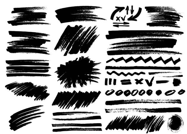 Set of marker brush stroke, abstract brush, sketch. Vector illustration. Isolated on white background — Stock Vector